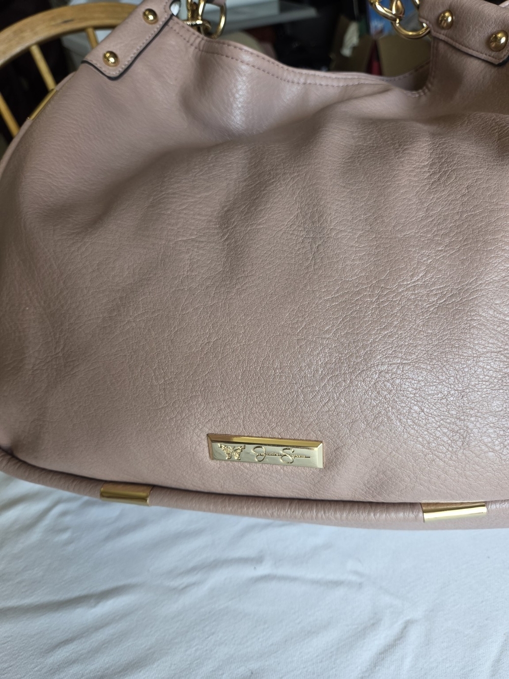 Jessica Simpson Pink Hobo Shoulder Bag Purse Gold Tone Hardware Paisley Lining